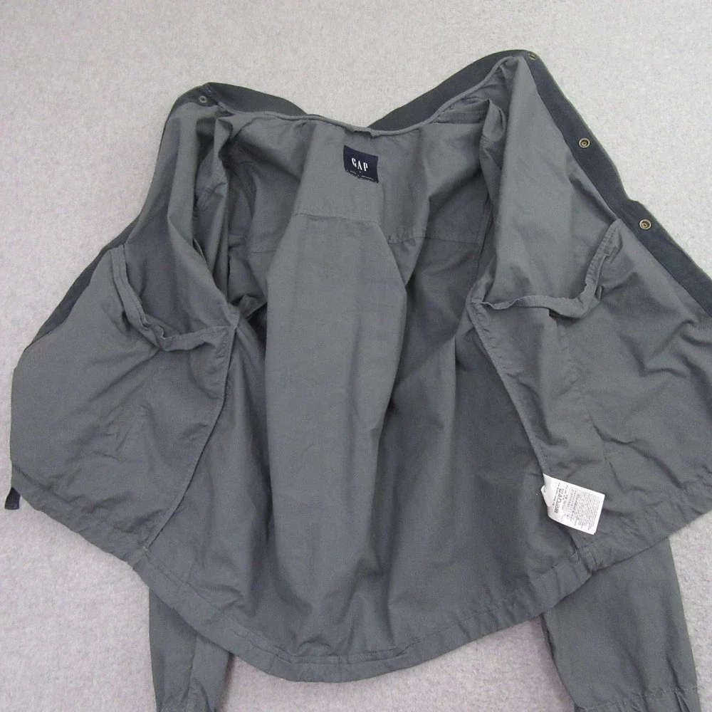 Gap‎ Mens Bomber Jacket L Gray Snap Button Lightweight Drawstring Hem